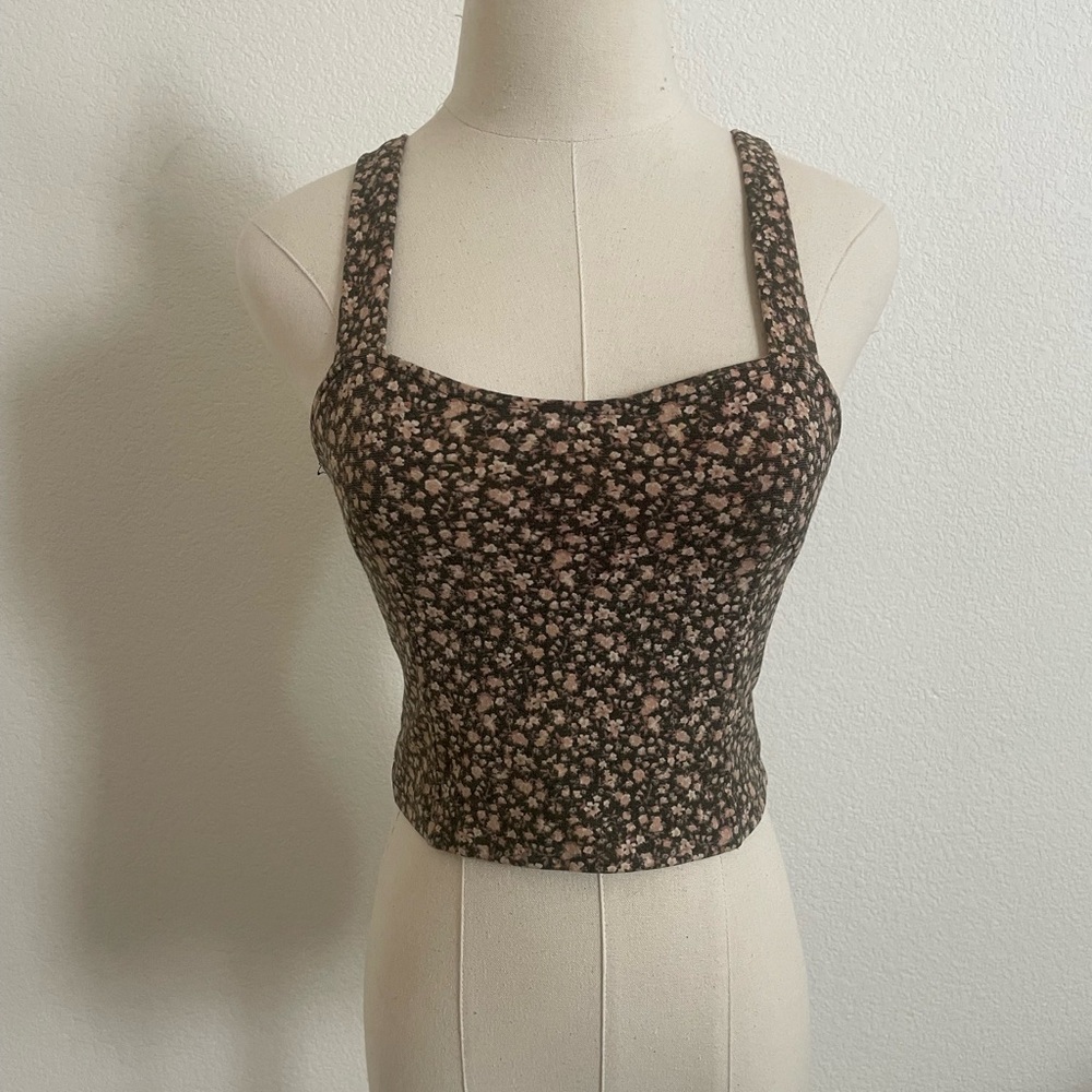 Brandy Melville Floral Crop Top - Black and Pink